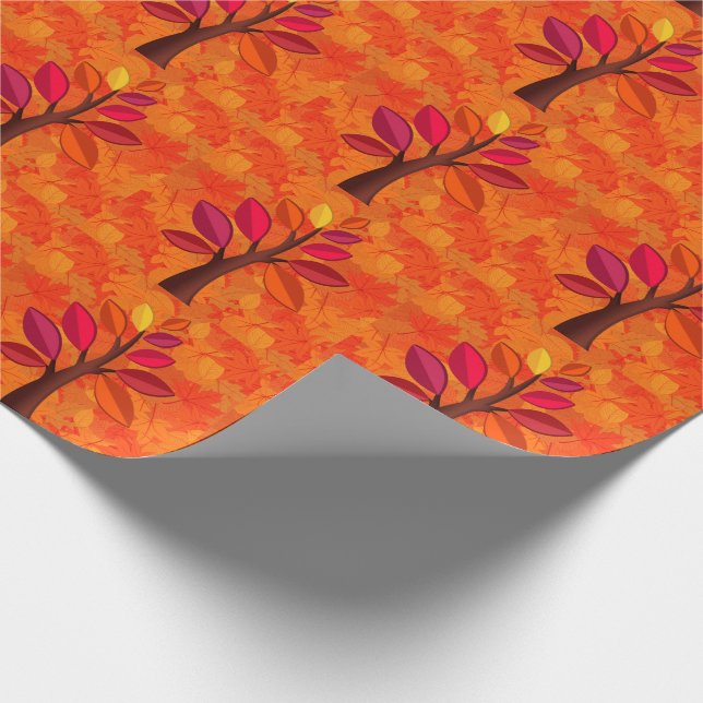 Papel De Regalo Otoño moderno con árbol rosa y Naranja (Esquina)