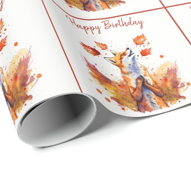 Papel De Regalo Otoño / Otoño Vibes Fox - Feliz Cumpleaños (Esquina del rollo)
