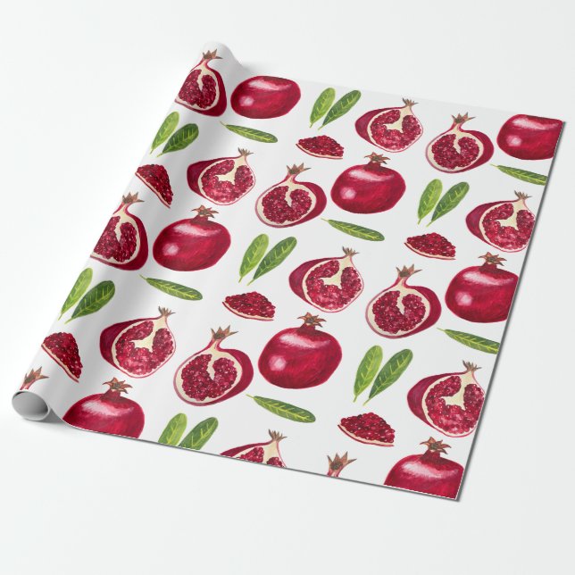 Papel De Regalo Otoño Pomegranates frutalidad acuarela (Desenrollado)