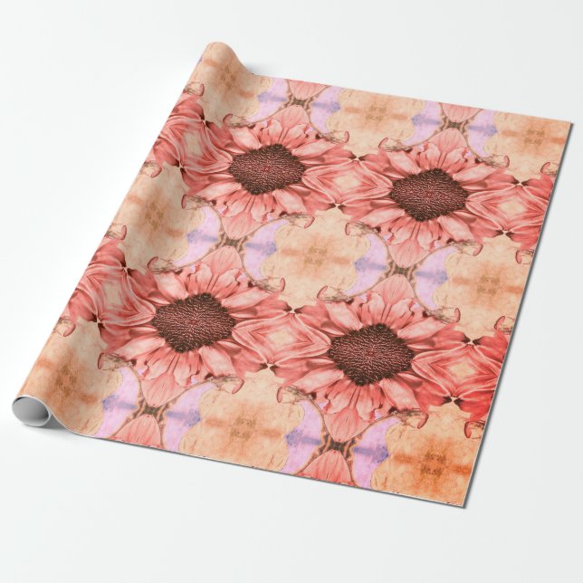 Papel De Regalo Otoño Sunflowers Naranja Rosa Floral acuarela (Desenrollado)