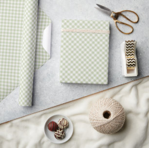 Papel De Regalo Otoño Temprano Retro Gingham Olivo Suave