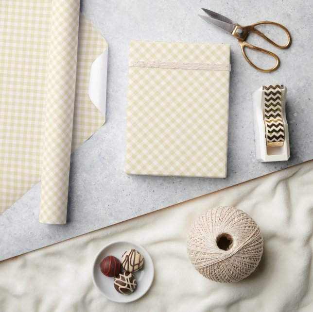 Papel De Regalo Otoño Temprano Retro Gingham | Trigo Dorado  (Artesanía)