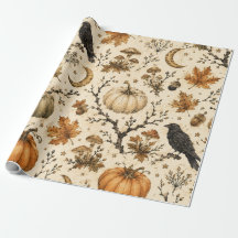 Otoño Vintage Cuervo Calabaza Hongo Bosque