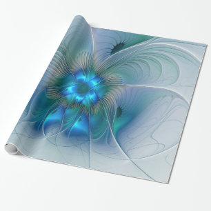 Papel De Regalo Ovaciones de pie, fractal azul turquesa abstracto