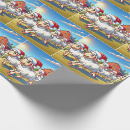 Papel De Regalo Oveja Con Sombreros De Santa Corriendo Por Navidad