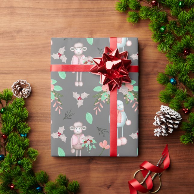 Papel De Regalo Oveja De Invierno navidad En Gris (Regalo de vacaciones)