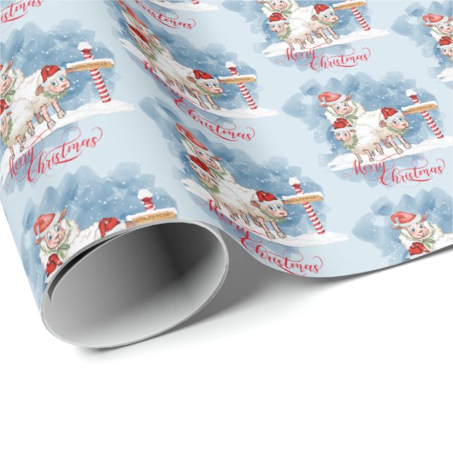 Papel De Regalo Oveja divertida de Navidades en el Polo Norte (Esquina del rollo)