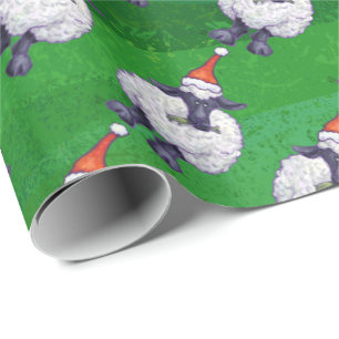 Papel De Regalo Oveja en Sombrero de Santa sobre verde
