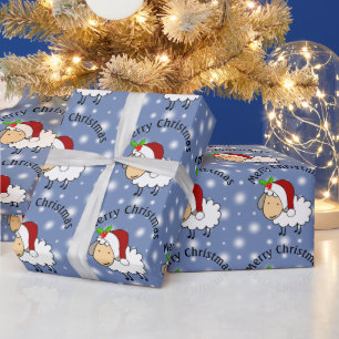 Papel De Regalo Oveja navidad Con Sombrero Santa
