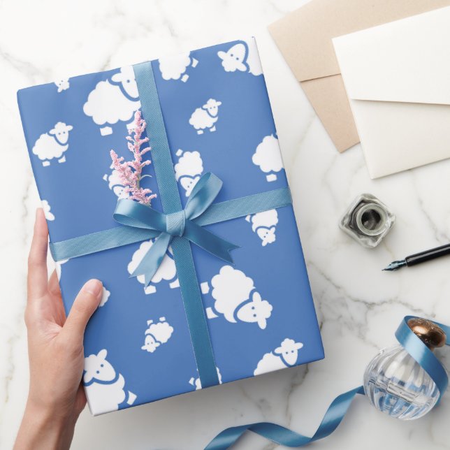 Papel De Regalo Oveja personalizado de fondo azul (Regalar)