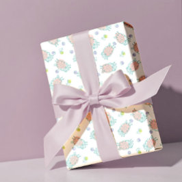 Papel De Regalo Oveja Rosa con Flores y Bayas - Patrón Adorable