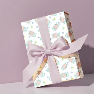 Papel De Regalo Oveja Rosa con Flores y Bayas - Patrón Adorable