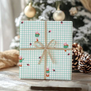 Papel De Regalo Ovejas de invierno lindas y bellotas en rejilla de