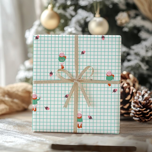 Papel De Regalo Ovejas de invierno lindas y bellotas en rejilla de (Subido por el creador)