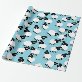 Papel De Regalo Ovejas esponjosas sobre azul bebé