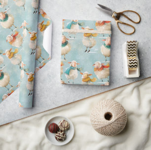 Papel De Regalo Ovejas flacas jugando en la nieve