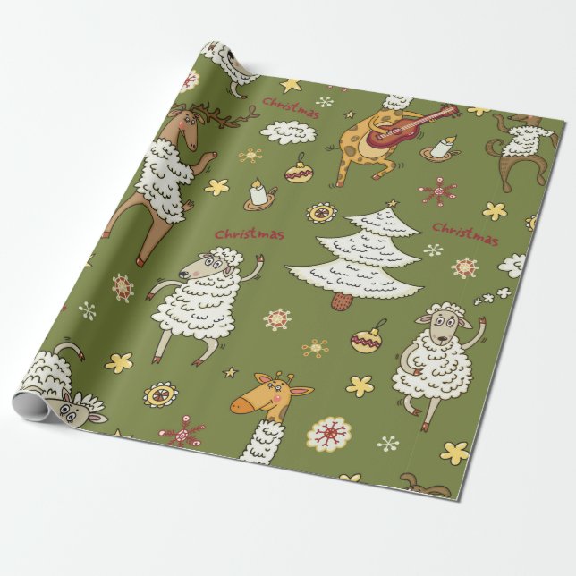Papel De Regalo ovejas navideñas de origen animal (Desenrollado)