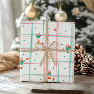 Papel De Regalo Ovejas y piñas de invierno lindas sobre cuadros de