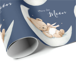 Papel De Regalo Over the Moon Bear Blue Baby Shower