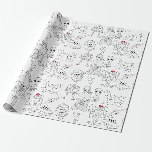 Papel De Regalo OVNI, Alien, cumpleaños criptolítico de pie grande (Desenrollado)