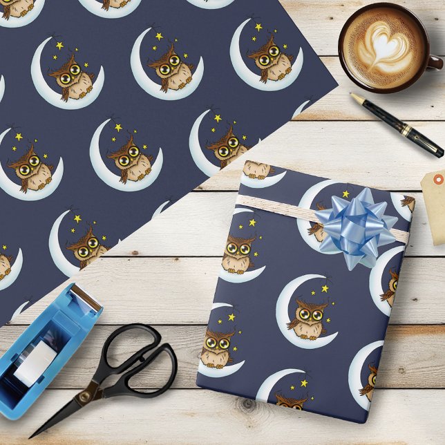 Papel De Regalo Owl Moon Blue Cute Stars (Subido por el creador)