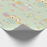 Papel De Regalo Owls Birthday presenta las flores azules verdes si<br><div class="desc">Dulces lechuzas con flores y regalos de cumpleaños. Qué lindo para el niño o chica.</div>