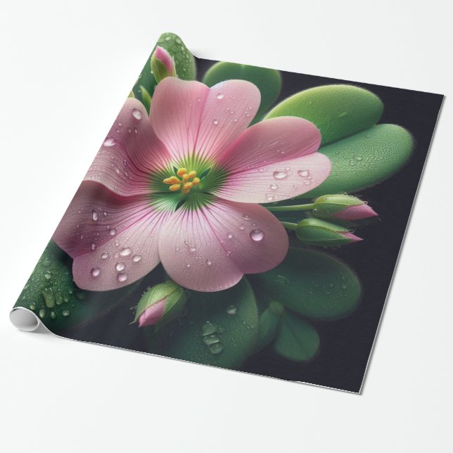 Papel De Regalo Oxalis verde y rosa floral (Desenrollado)