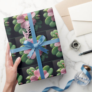 Papel De Regalo Oxalis verde y rosa floral
