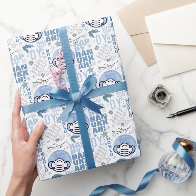 Papel De Regalo Oy To The World Funny Musk Hanukkah Blue Menorah (Regalar)