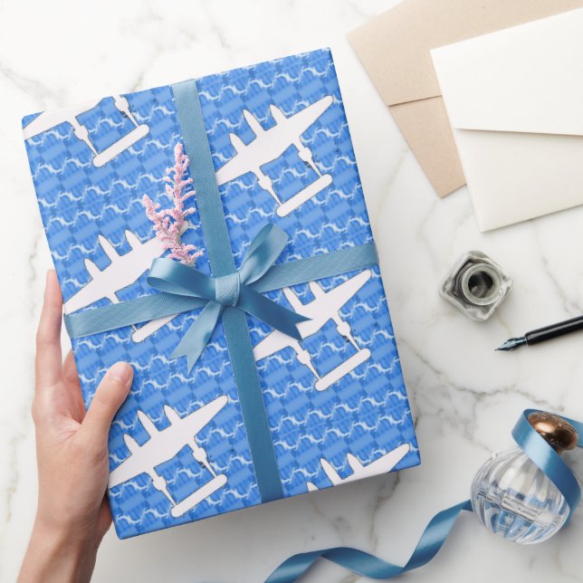 Papel De Regalo P-38 Blanco relámpago sobre azul (Regalar)