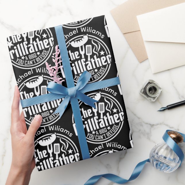 Papel De Regalo Padre blanco negro personalizado parrillada de bar (Regalar)