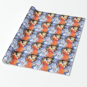 Papel De Regalo Padre Navidad y reloj festivo