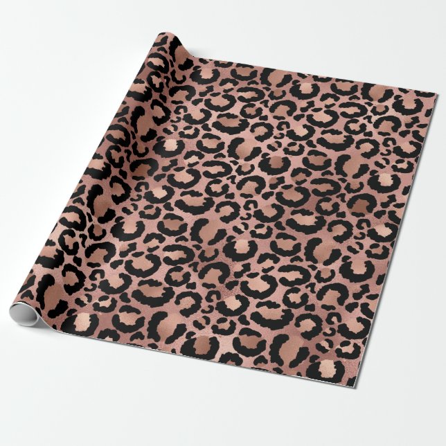 Papel De Regalo Página de impresión de leopardo rosa y negro (Desenrollado)