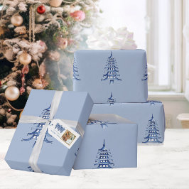 Papel De Regalo Pagoda azul turbio patrón de árbol de Navidad envu