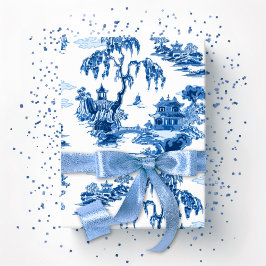 Papel De Regalo Pagoda Garden in Blue Porcelain