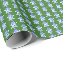 Papel De Regalo Pagodas Chinas (sobre verde)