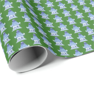 Papel De Regalo Pagodas Chinas (sobre verde)
