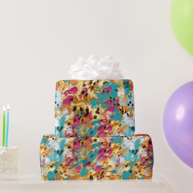 Papel De Regalo Paint Aqua Gold Paint Leopard Paint (Regalos de fiesta)