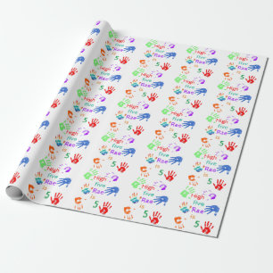 Papel De Regalo Paint Handprints Cumpleaños con un Nombre Personal