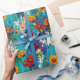 Papel De Regalo Paint verde azulado Edgy Floral