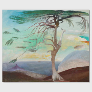 Papel De Regalo Paintaje paisajístico del árbol del cedro solitari