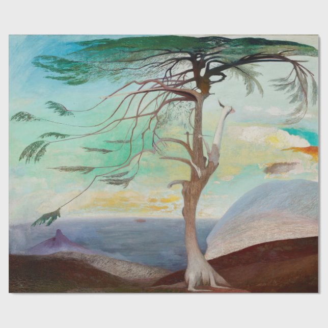 Papel De Regalo Paintaje paisajístico del árbol del cedro solitari (Superficie plana)