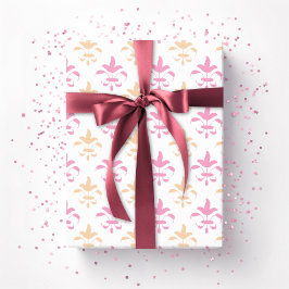 Papel De Regalo Painterly Fleur de Lis in Pink and Orange