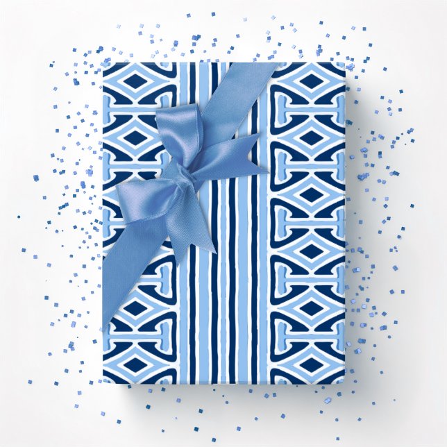 Papel De Regalo Painterly Trellis Stripe in Blue Indigo (Subido por el creador)