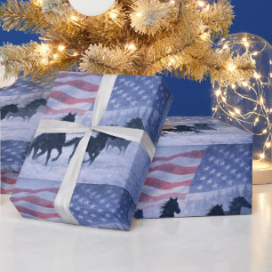 Papel De Regalo País de Navidad Caballos Country Western Bandera A