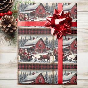 Papel De Regalo País de Navidades del establo de renos de Santa Cl