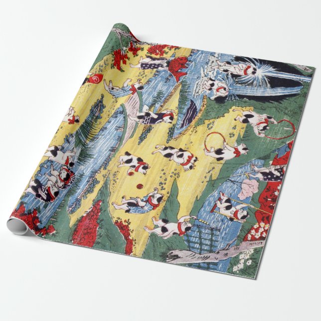 Papel De Regalo País gatos japonés, Utagawa Kunitoshi (Desenrollado)
