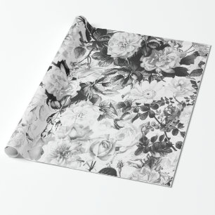 Papel De Regalo País moderno blanco negro de la acuarela floral