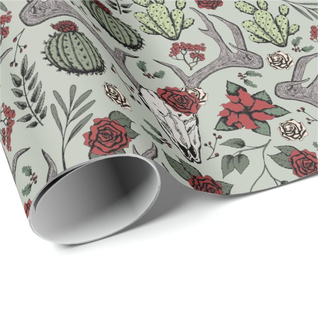 Papel De Regalo País Navidades occidentales Floral Rombo de reno (Esquina del rollo)