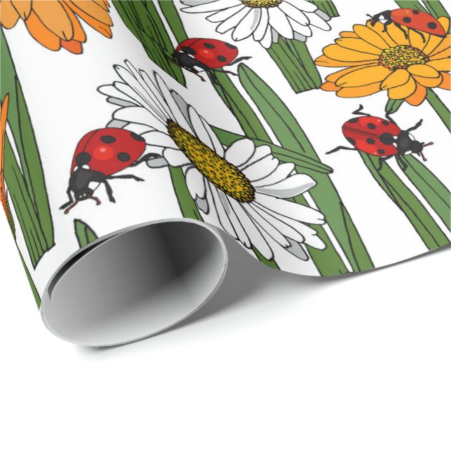 Papel De Regalo País prado de margaritas y pájaros dorados (Esquina del rollo)